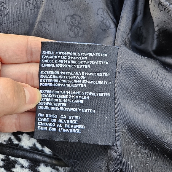 Guess black and white plaid belted wool-blend mid-length coat XXL - Picture 9 of 9